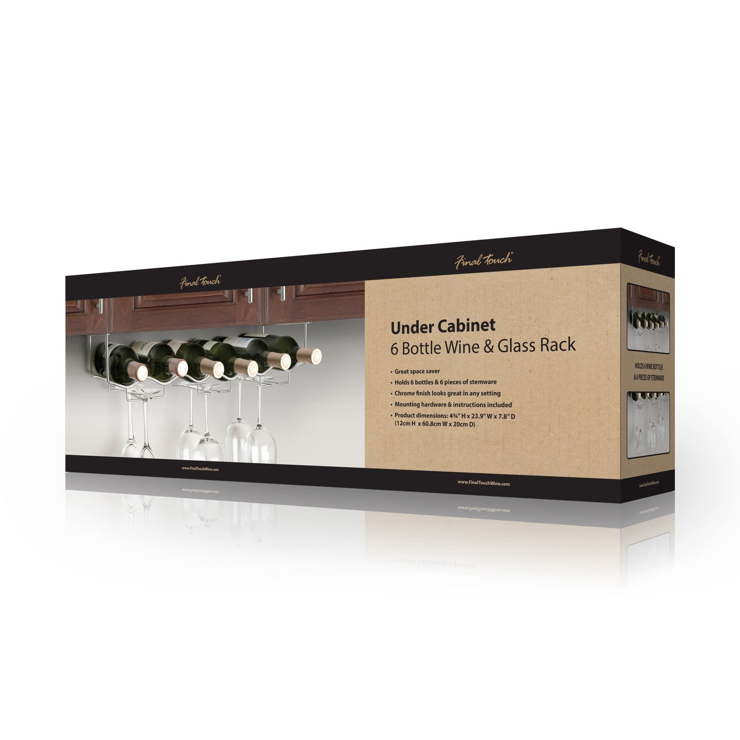 FINAL TOUCH UNDER CABINET 6 BOTTLE WINE & GLASS RACK