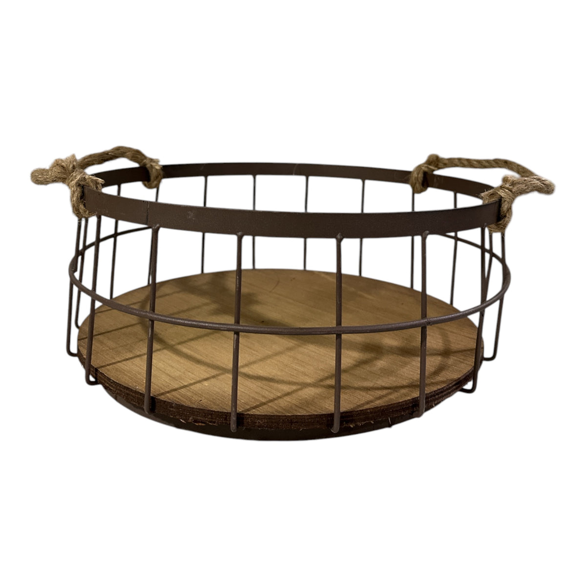 ROUND IRON BASKET W/ JUTE HANDLES LARGE
