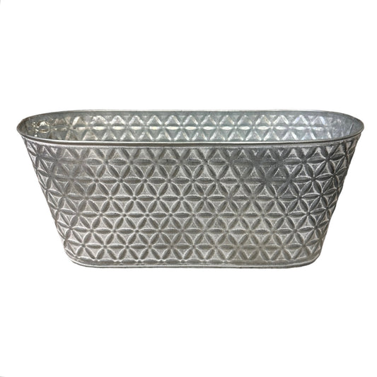BASE - OVAL METAL WITH SILVER PATERN PLANTER