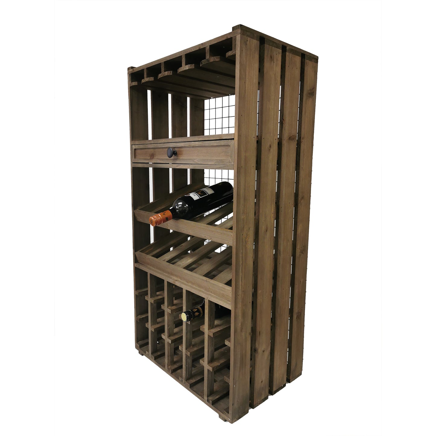 3 LEVEL WOOD WINE RACK W/ DRAWER