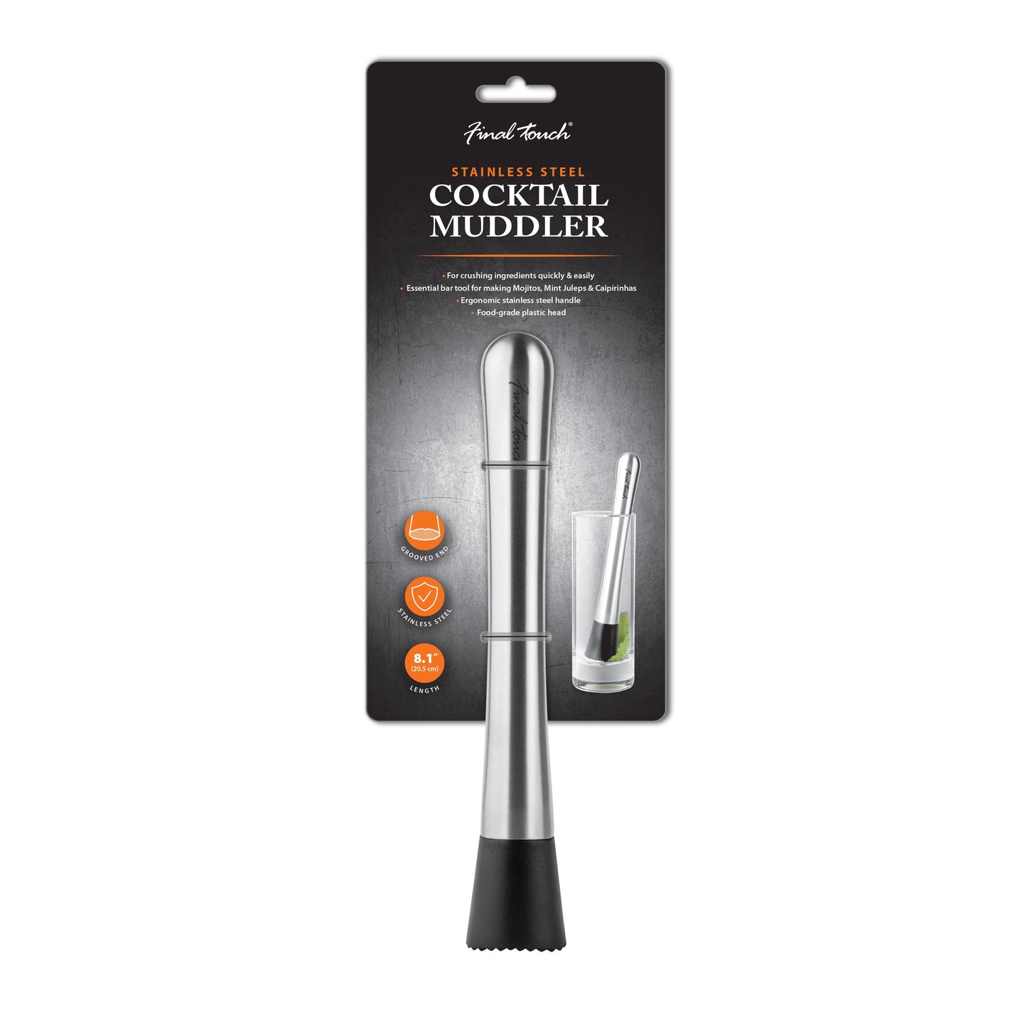 FINAL TOUCH STAINLESS STEEL COCKTAIL MUDDLER