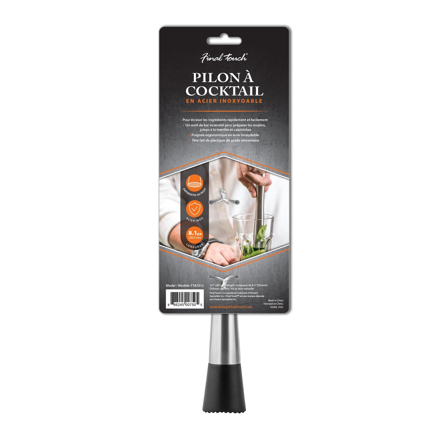 FINAL TOUCH STAINLESS STEEL COCKTAIL MUDDLER