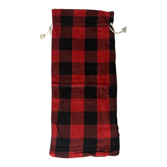 PLAID DRAWSTRING BOTTLE BAG