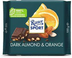 RITTER SPORT DARK CHOCOLATE WITH ALMOND & ORANGE