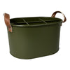 GREEN METAL CADDY W/ LEATHER HANDLES