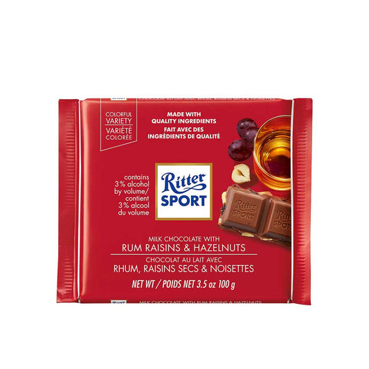 RITTER MILK CHOCOLATE W/ RUM RAISINS & HAZLENUTS