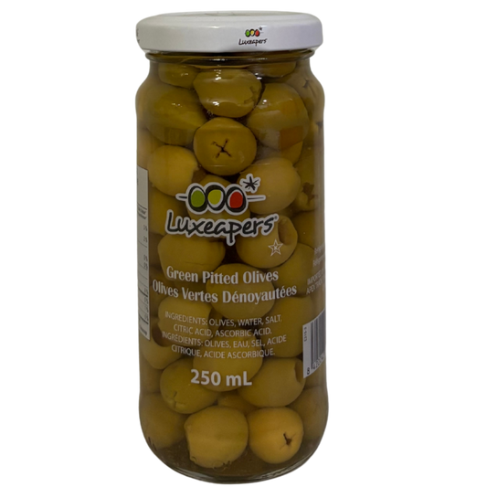 LUXEAPERS GREEN PITTED OLIVES